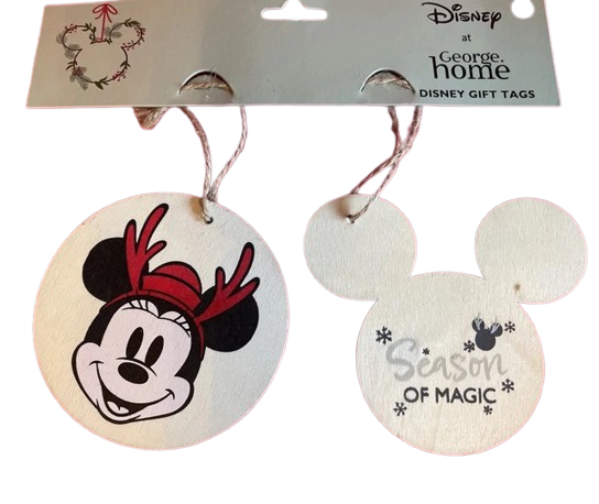 Disney Mickey Mouse Wooden Hanging Christmas Tree Decs/Gift Tags