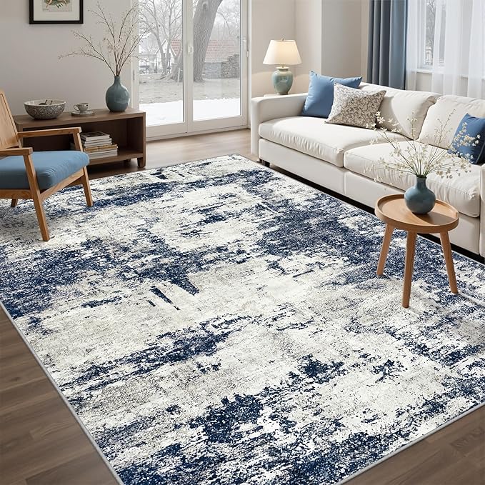 Rugs and More Living Room Area Rug: Washable Rug with Non-Slip Backing, Non-Shedding, Stain Resistant, Foldable, Modern Abstract Carpet for Bedroom, Dining Room