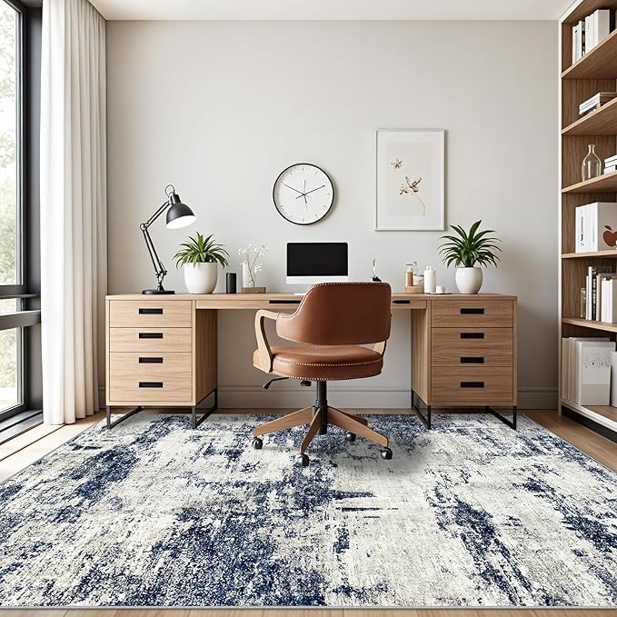 Rugs and More Living Room Area Rug: Washable Rug with Non-Slip Backing, Non-Shedding, Stain Resistant, Foldable, Modern Abstract Carpet for Bedroom, Dining Room