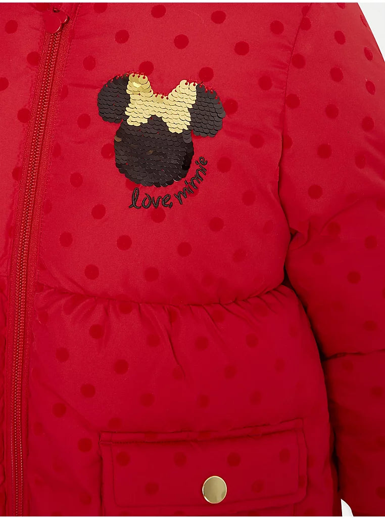Girls' Disney Minnie Mouse Padded Coat & Mittens Set - Red (Size 4-5)