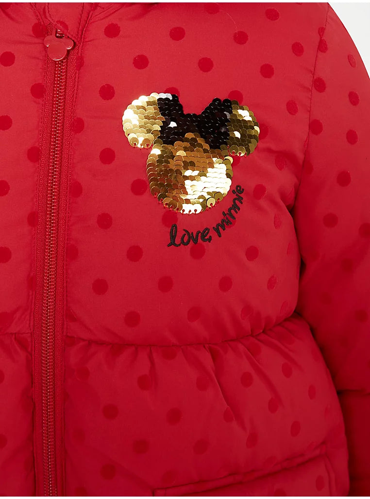 Girls' Disney Minnie Mouse Padded Coat & Mittens Set - Red (Size 4-5)