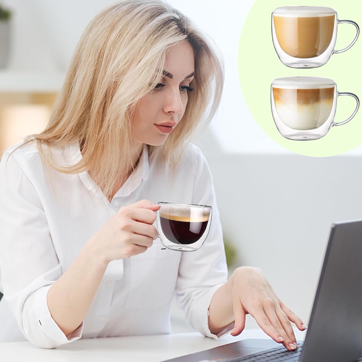 Double Walled Glass Coffee Mugs Set of 2