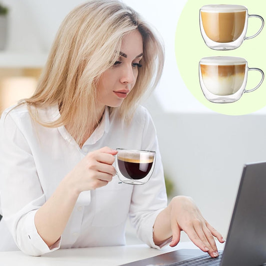 Double Walled Glass Coffee Mugs Set of 2