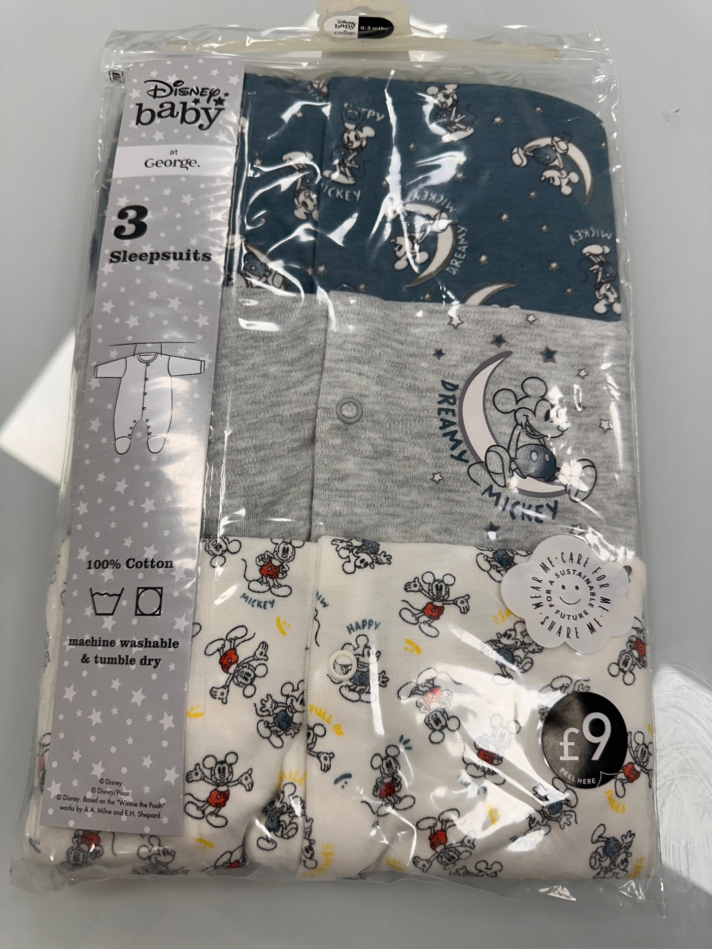 Baby Disney Character Sleepsuits (Pack of 3)