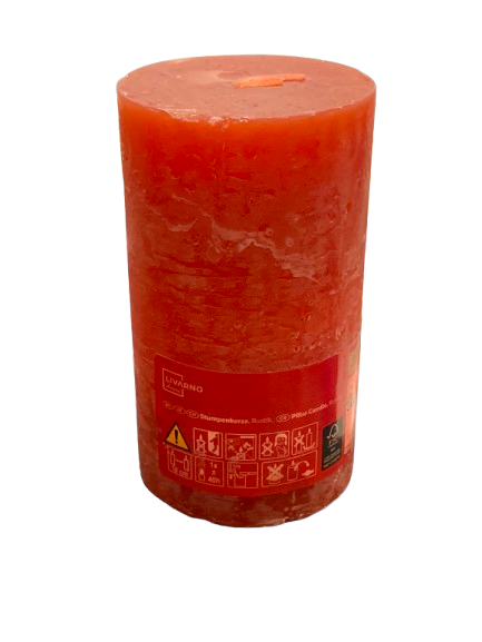 LIVARNO home rustic pillar candle featuring a textured orange wax finish 6.8*12 cm