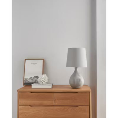 George Home Grey Fluted Linen Large Table Lamp