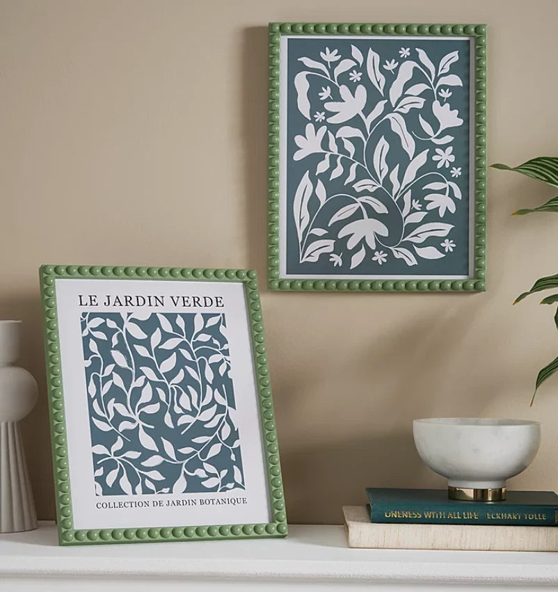 2 Pack Unframed Modern Contemporary Botanical Prints Green White New 8" x 10"