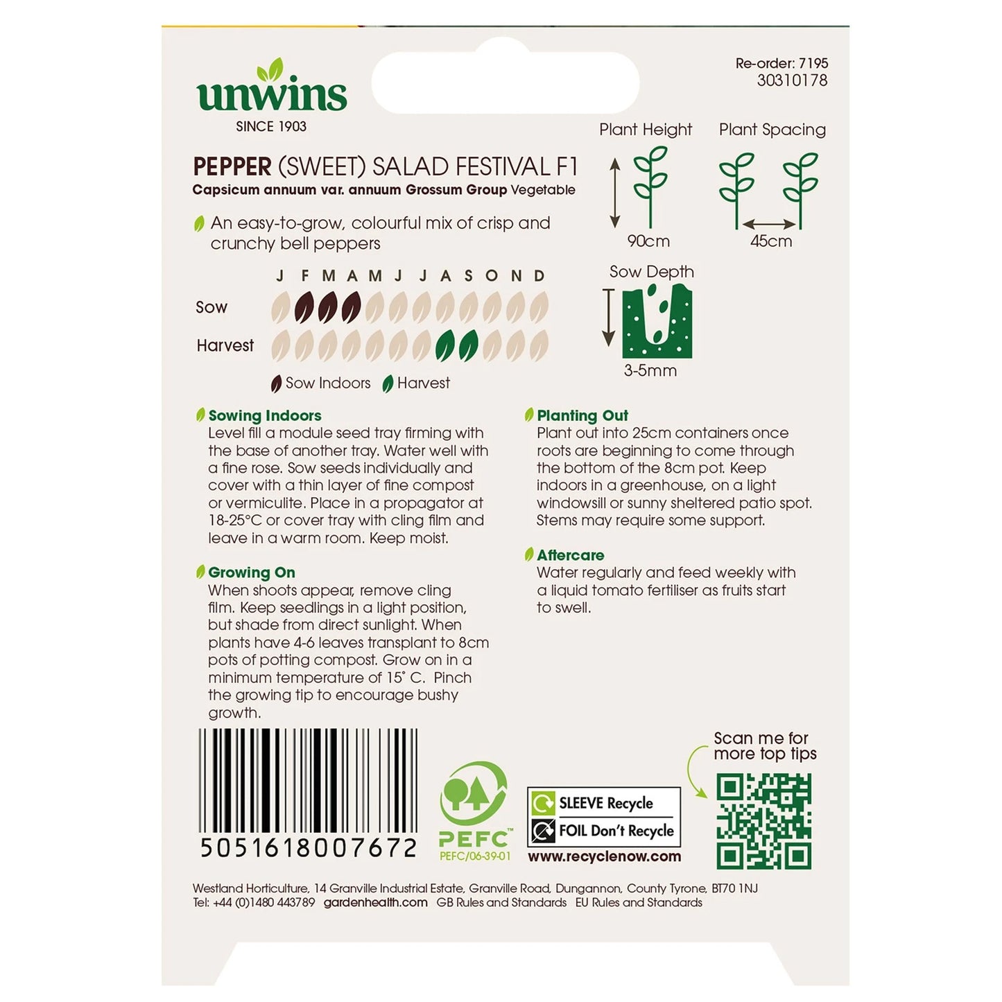Unwins Pepper (Sweet) Salad Festival F1 Easy To Grow Seeds