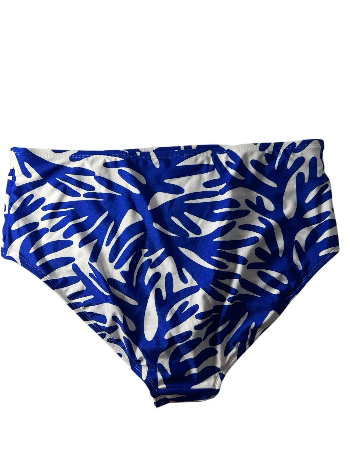 Kona Sol Women’s Swimsuit High Waist Bikini Blue White Coral Print Tiki (14-16)