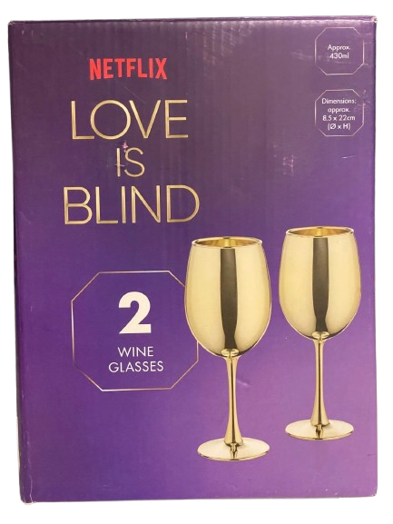 Netflix Love Is Blind Gold Tone Metallic Wine Glass 430ml Valentines Cups