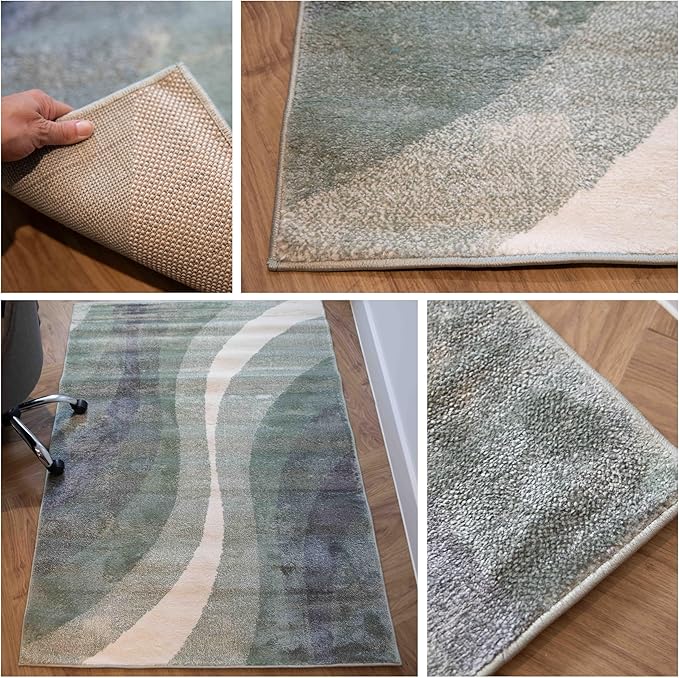 Rugs and More Swirl Green Washable Rug for Large Living Room