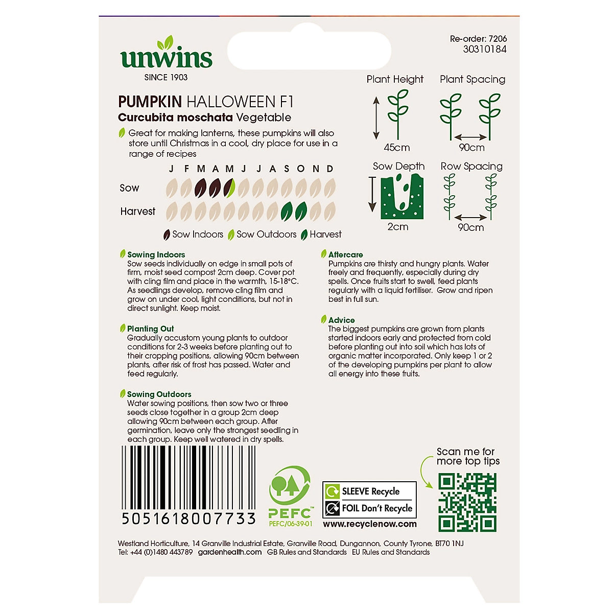 Unwins Vegetable Seeds Pumpkin Halloween F1