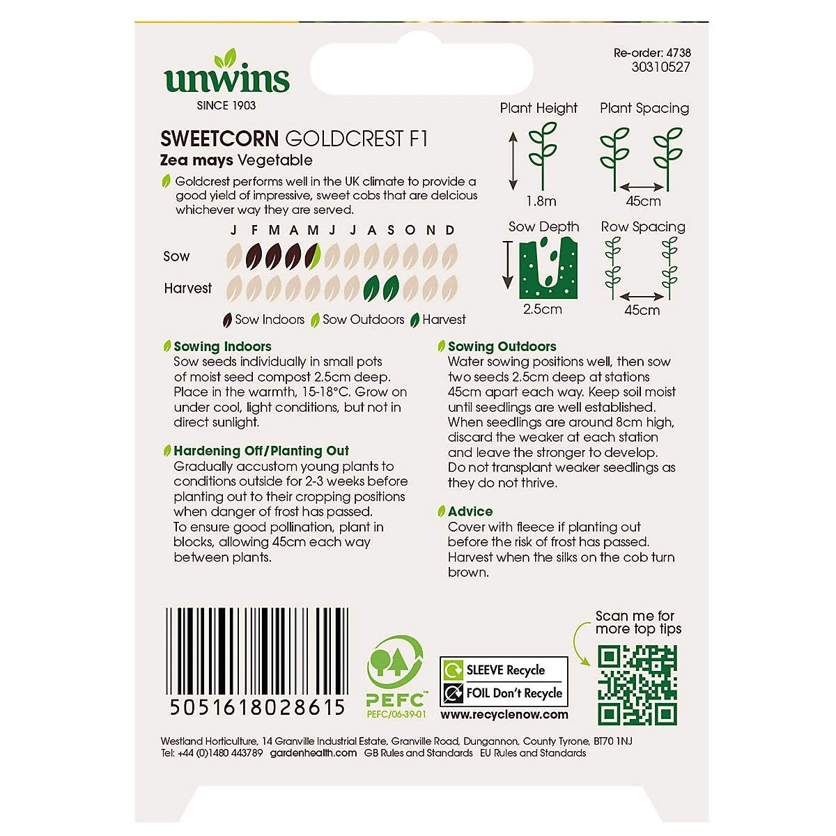 Unwins Sweet Corn Goldcrest F1 Seeds