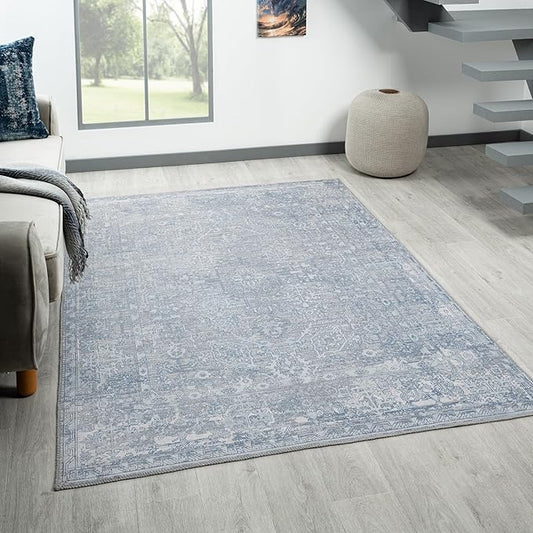 Rugs and More Washable Area Rug - Short Pile Machine Washable Rugs, Easy to Clean, Child & Pet Friendly - Modern Carpet for Living Room, Bedroom, Kitchen