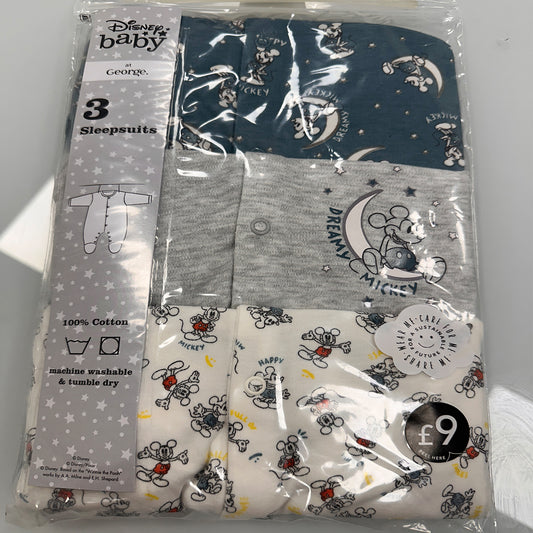Disney baby sleepsuits pack of 3
