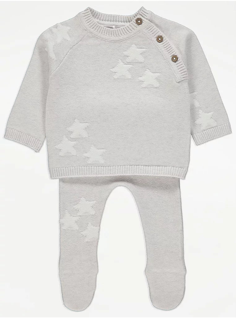 Grey Star Print Knitted Jumper and Trousers Outfit
