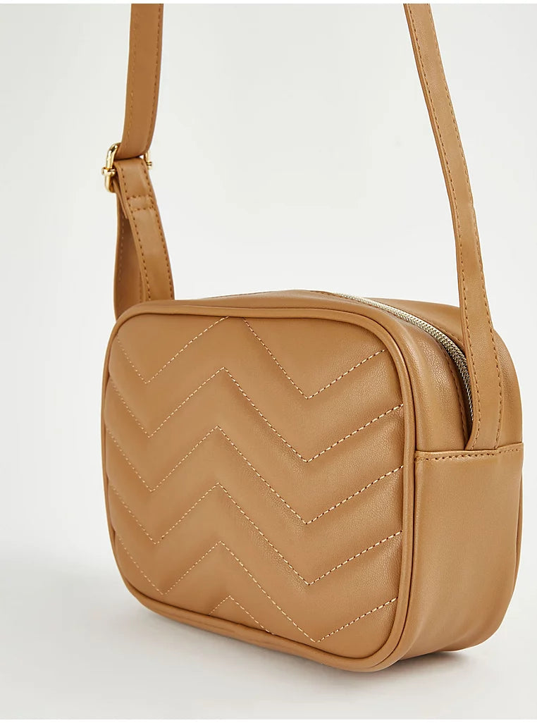 Tan Quilted Cross Body Bag