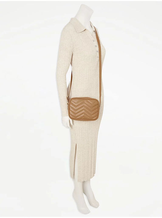 Tan Quilted Cross Body Bag