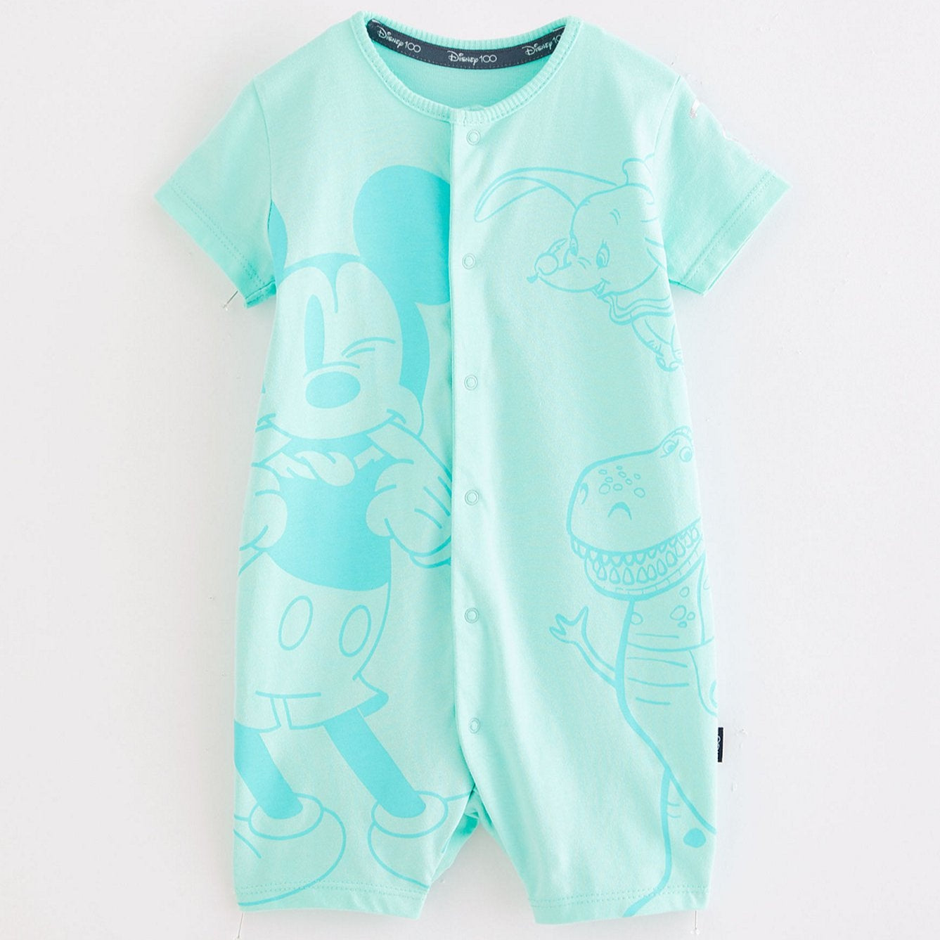 Baby Disney 100 Character Print Romper – Mint Green