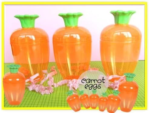 Easter Happy Basket Kids Toddlers Children Pre Made Eggs Clear Carrot Shaped Eggs 3 Fillable Treat Containers Orange