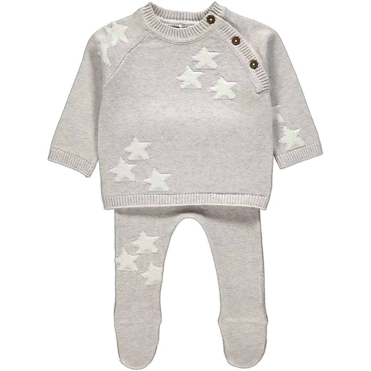 Grey Star Print Knitted Jumper and Trousers Outfit