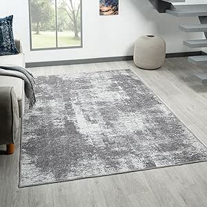 Rugs and More Washable Area Rug - Short Pile Machine Washable Runner, Easy to Clean, Child & Pet Friendly - Modern Mat for Hallway, Bedroom, Kitchen, Utility Room (Grey 200X290CM)