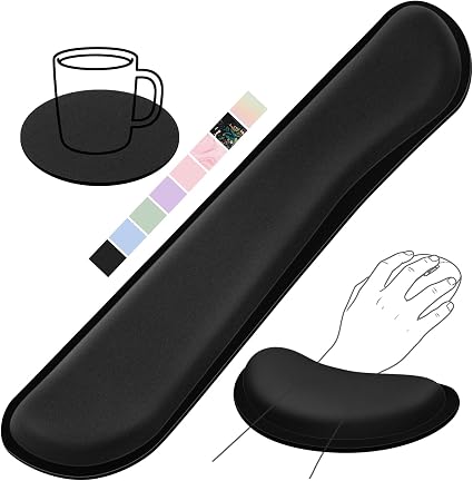 Keyboard Wrist Rest Set, Gel Memory Foam, 3-Piece, Black