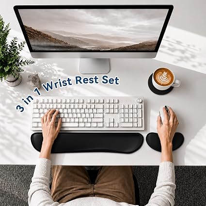 Keyboard Wrist Rest Set, Gel Memory Foam, 3-Piece, Black