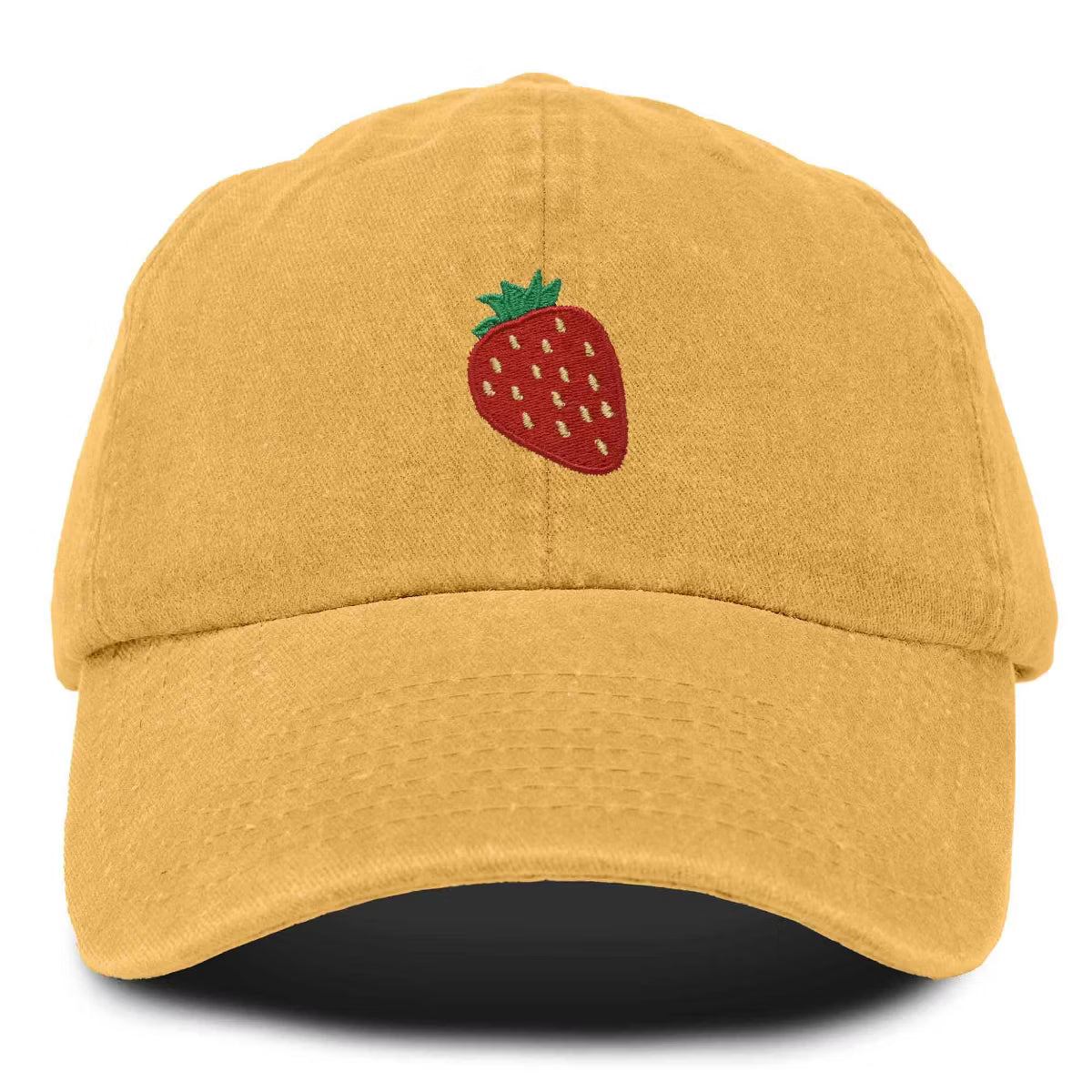 Dalix Strawberry Embroidered Cotton Dad Hat Fruit Adjustable Casual Baseball Cap Nature Womens in Washed Gold