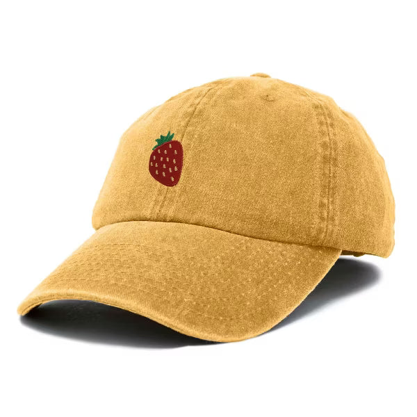 Dalix Strawberry Embroidered Cotton Dad Hat Fruit Adjustable Casual Baseball Cap Nature Womens in Washed Gold