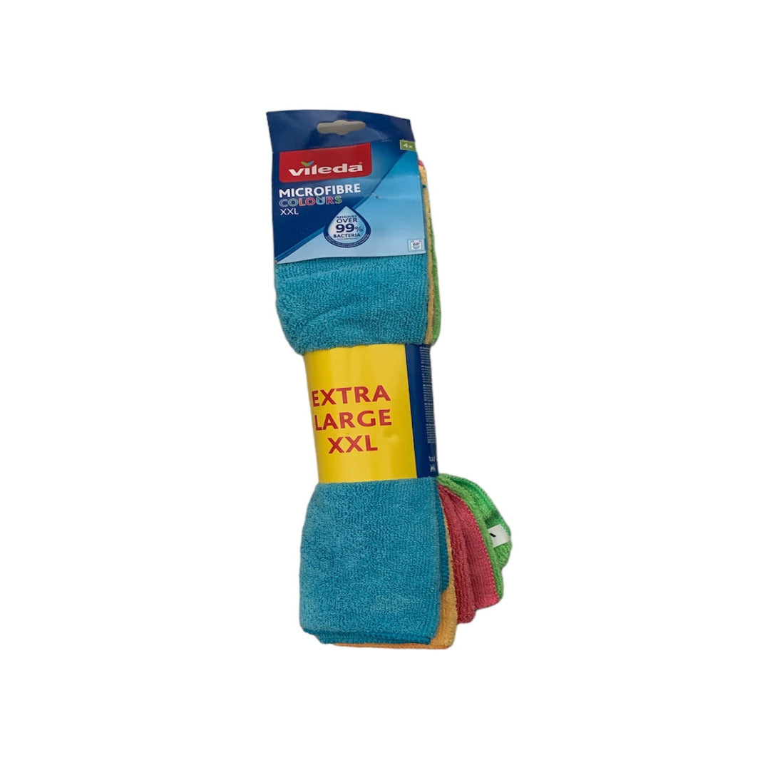 ألوان Vileda Microfiber XXL - قماش من الألياف الدقيقة 100%، ماص، صحي، متعدد الاستخدامات، متين وقابل للغسل - 4 قطع