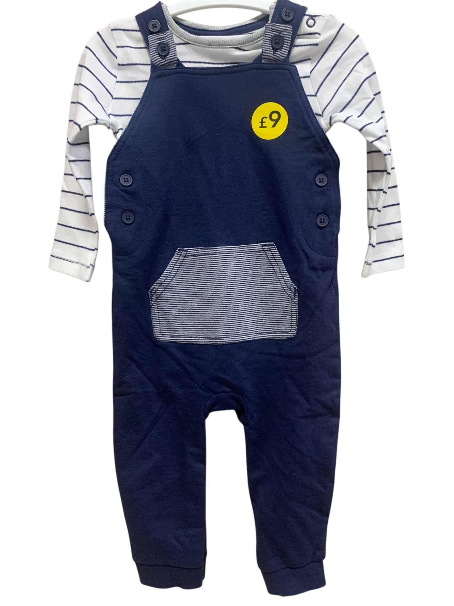 George baby boy's blue dungaree and white striped long-sleeve shirt set