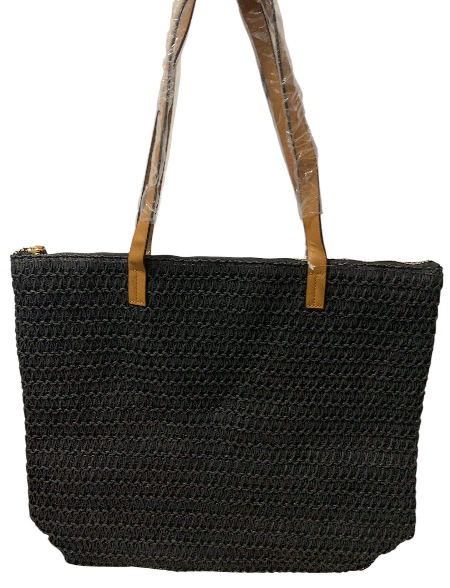 George Black Woven Straw Tote Bag