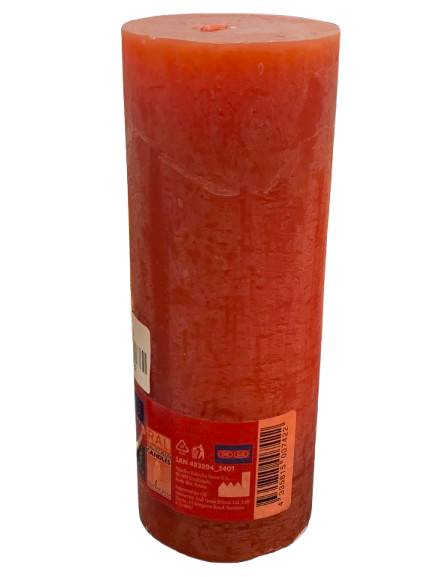 LIVARNO home rustic pillar candle featuring a textured orange wax finish 6.8*18 cm