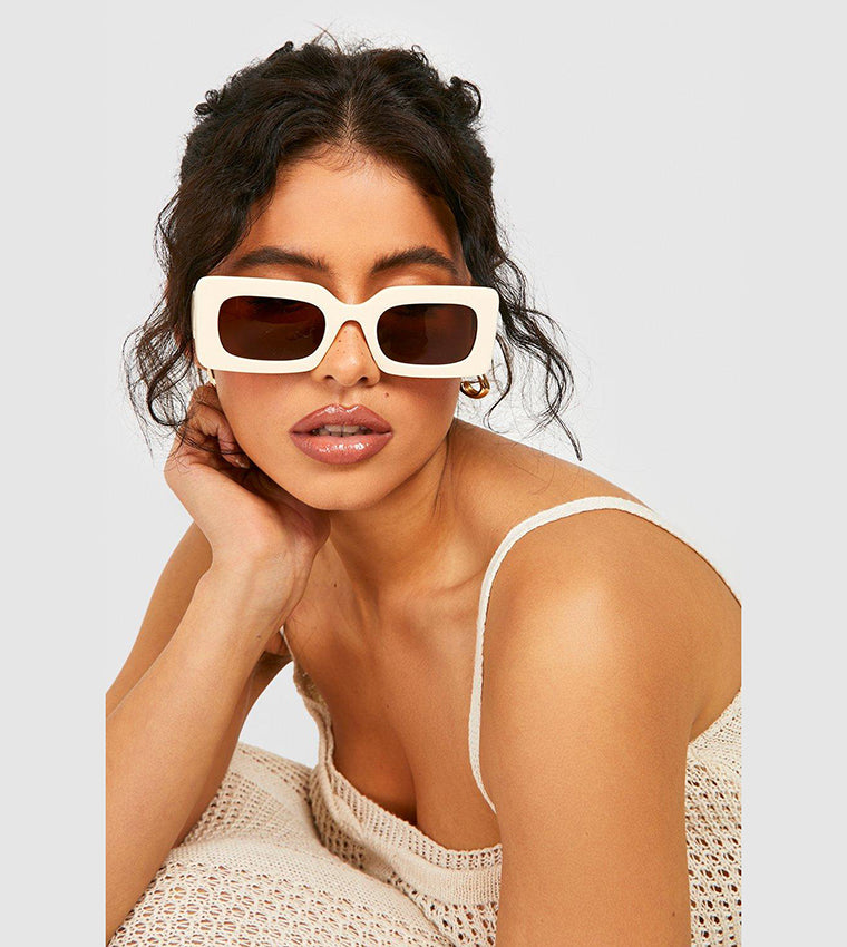 Boohoo Cream Retro Sunglasses