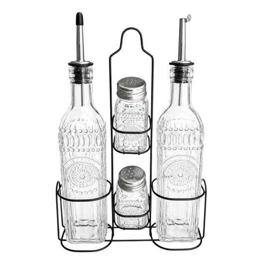 Clear Glass Vintage Glass Oil & Vinegar Set with Stand