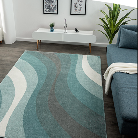Rugs and More Swirl Turquoise Washable Rug for Large Living Room
