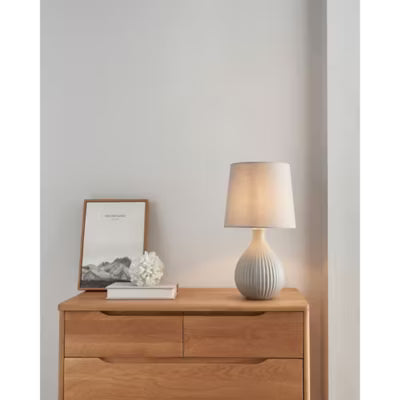 George Home Grey Fluted Linen Large Table Lamp