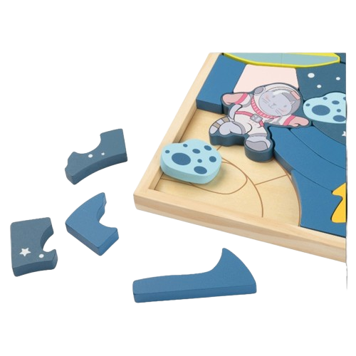Educational wooden activity board – space-themed puzzle (40 pieces)