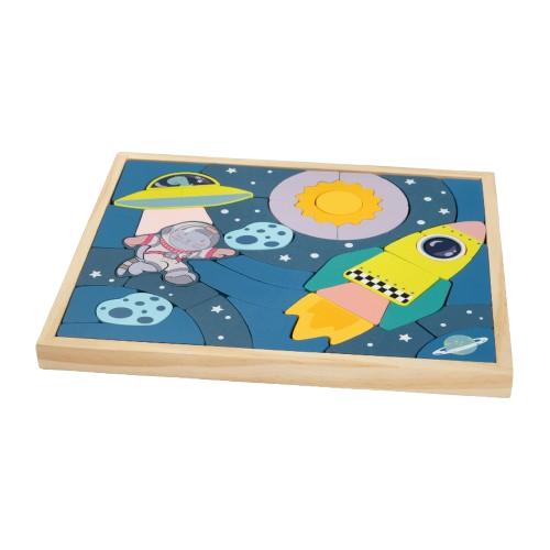 Educational wooden activity board – space-themed puzzle (40 pieces)