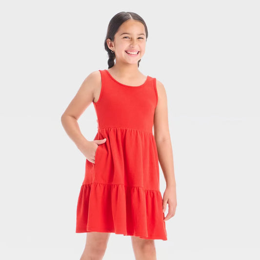 Girls' Sleeveless Terry Dress - Cat & Jack™ Red M: Pullover, Side Pocket (M)