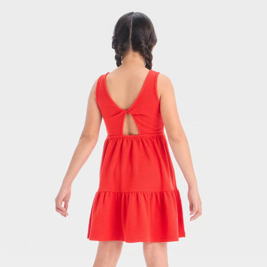 Girls' Sleeveless Terry Dress - Cat & Jack™ Red M: Pullover, Side Pocket (M)
