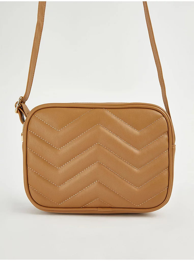 Tan Quilted Cross Body Bag