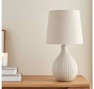 George Home Grey Fluted Linen Large Table Lamp