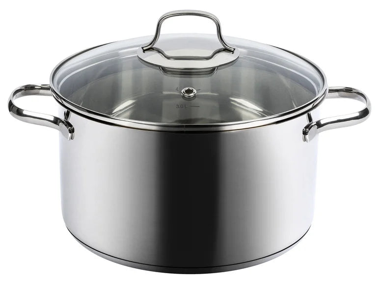 Ernesto 20cm Stainless Steel Saucepan with Vented Lid and Internal Measurement Markings, 2.5L Capacity, Suitable for All Hobs