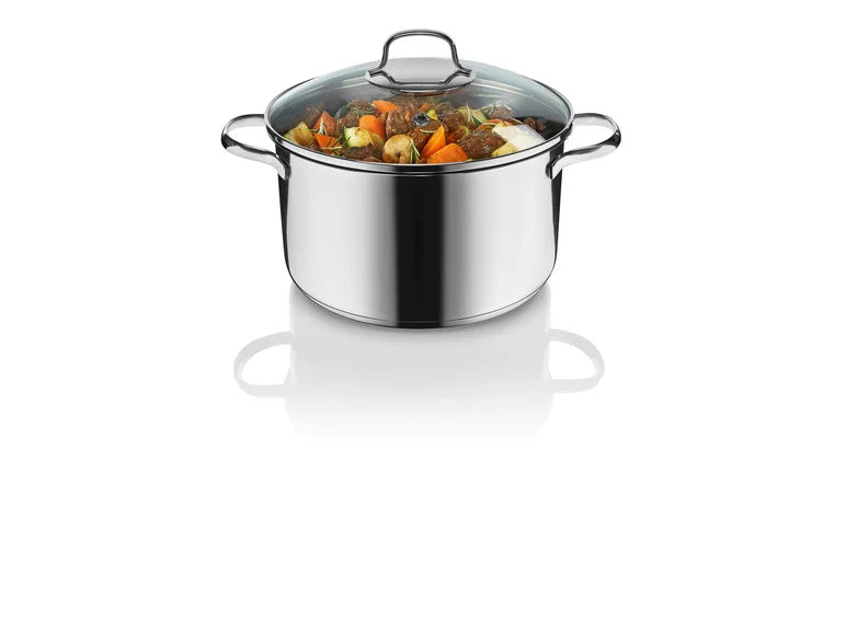 Ernesto 20cm Stainless Steel Saucepan with Vented Lid and Internal Measurement Markings, 2.5L Capacity, Suitable for All Hobs