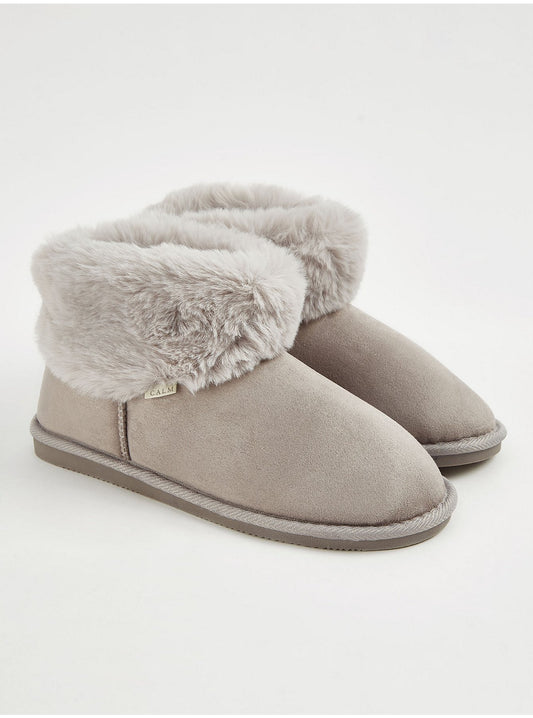Grey Faux Fur Slipper Boots