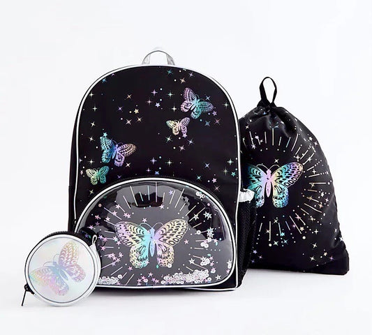Girl’s Magic Sequin Butterfly Rucksack & School PE Bag & Purse 3Pcs Gift Set