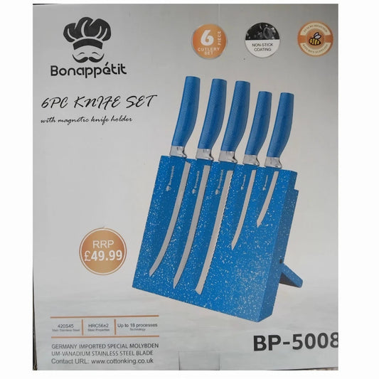 Bonappétit 6-Piece Kitchen Knife Set with Magnetic Block | BP-5008 Blue