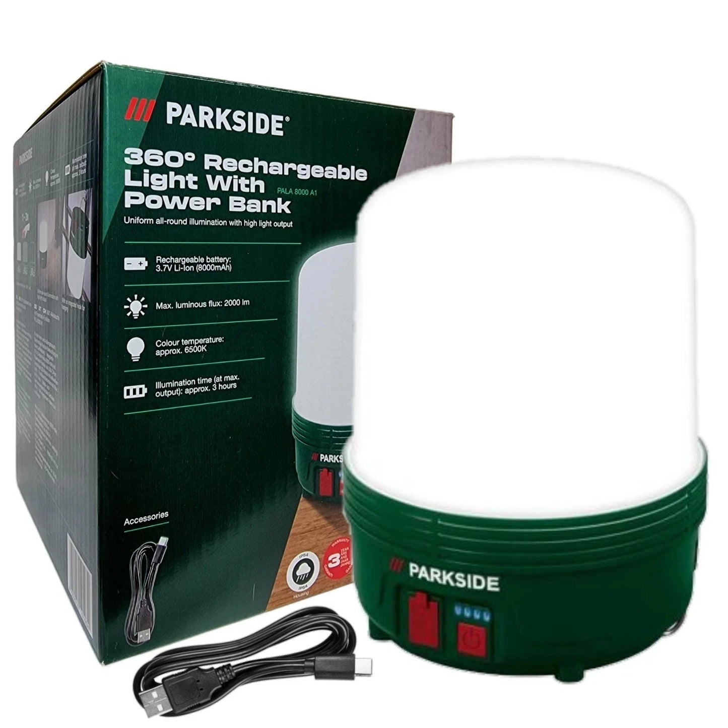 Parkside 360° Rechargeable Light With Power Bank